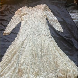 STUNNING Antique white lace and pearl wedding gown.